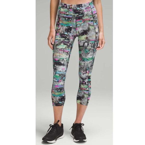 NEW Lululemon Fast Free High Rise Crop Leggings Paint Drift Multi 8 Pockets - Picture 1 of 14